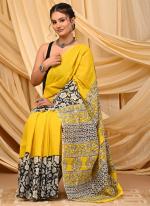 Cotton Yellow Daily Wear Printed Saree